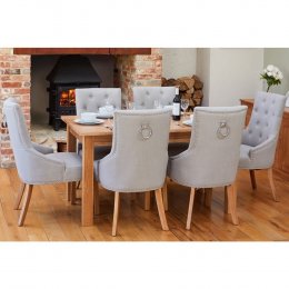 Mobel Solid Oak Large Dining Table and Six Luxury Grey Chairs